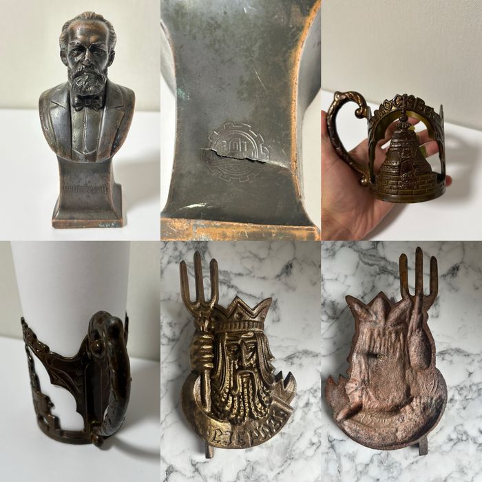 Бронзовый барельеф Нептун, подстаканник, бюст Чайковский