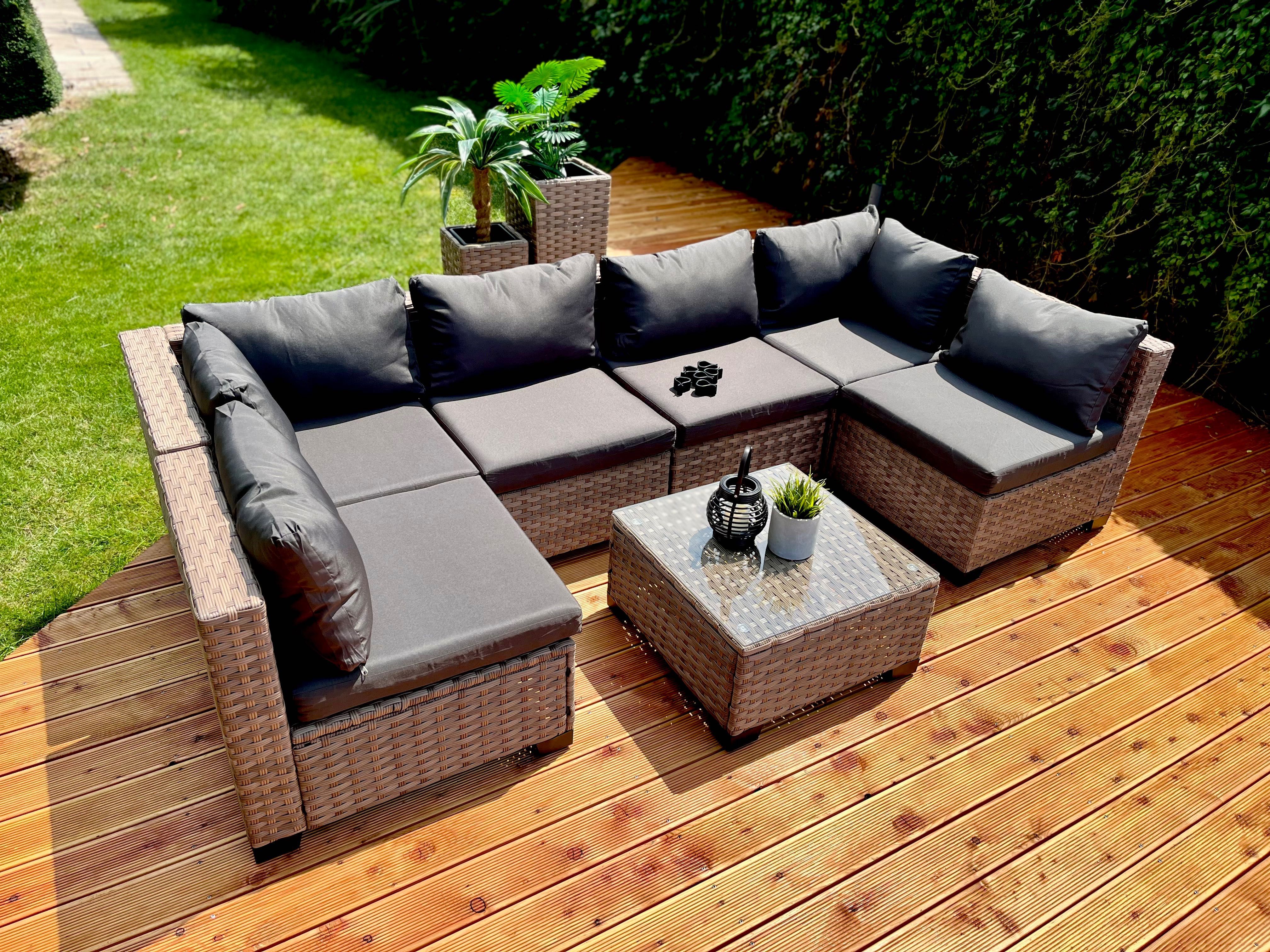 komplet z technorattanu PALERMO XL technorattan brąz mix narożnik sofa