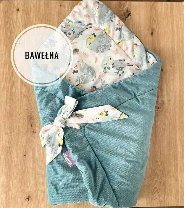 Turkusowy biały rożek otulacz niemowlęcy Jukki 75x75