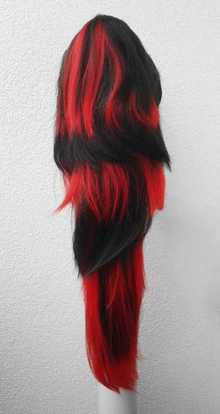Kokushibou Demon Slayer Czarna peruka z kitką cosplay wig Kokushibo