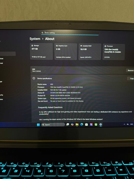 Ігровий ноутбук MSI Thin 15 i5-13th gen. RTX 4050