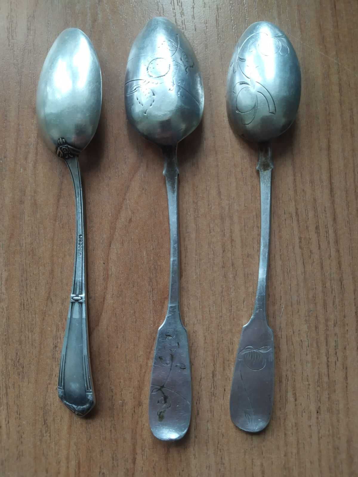 Серебряные антикварные чайные ложки, Серебро 875 пробы.