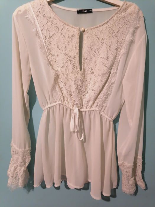 Bluzka biała w koronkę długi rękaw rozmiar xs