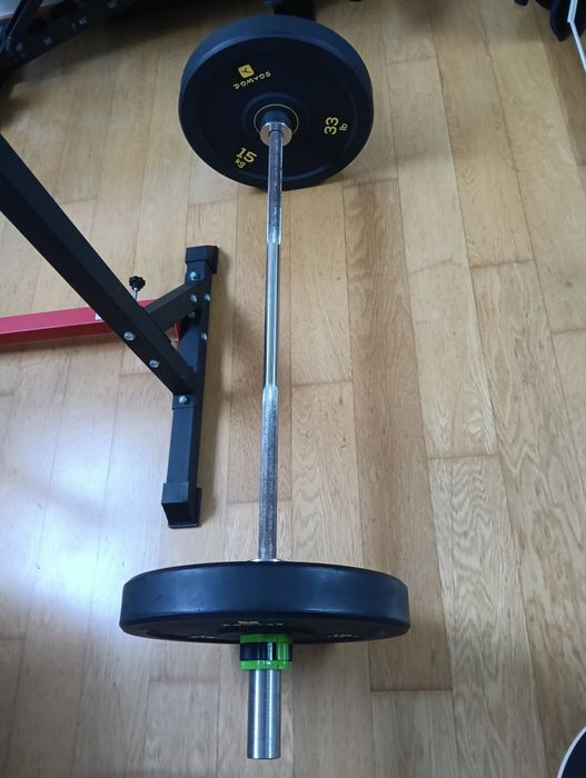 Discos Olímpicos + Barra Olímpica + Suporte