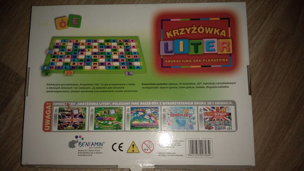 Krzyżówka Liter Edukacyjna Gra Planszowa