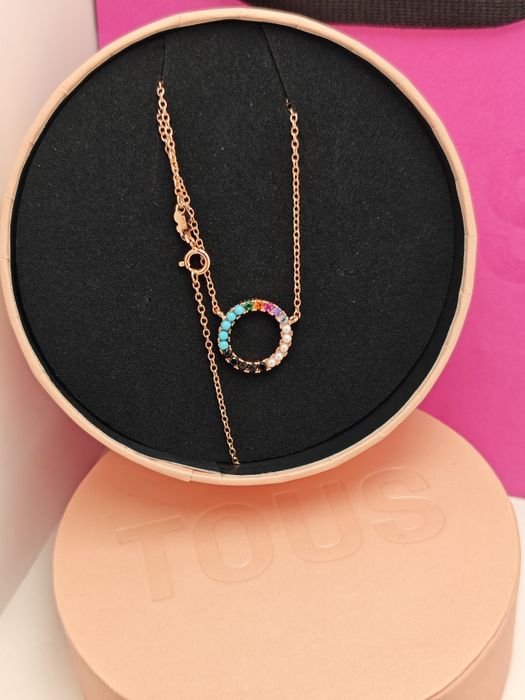 Naszyjnik z misiem różowe srebro vermeil z kolorowymi kamieniami