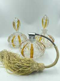 Zestaw toaletowy belgia 3 elementy perfumetka szkło użytkowe bursztyn