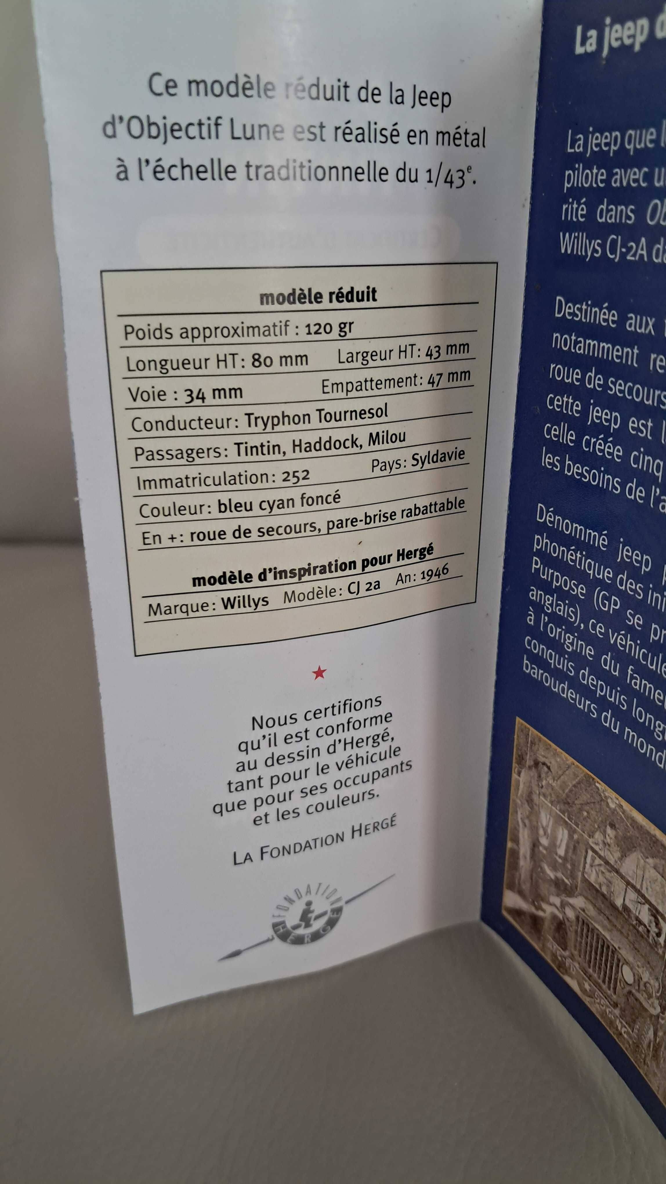 Tintin – Jeep azul 1946 – n.º 1 “Objectif Lune” – escala 1/43