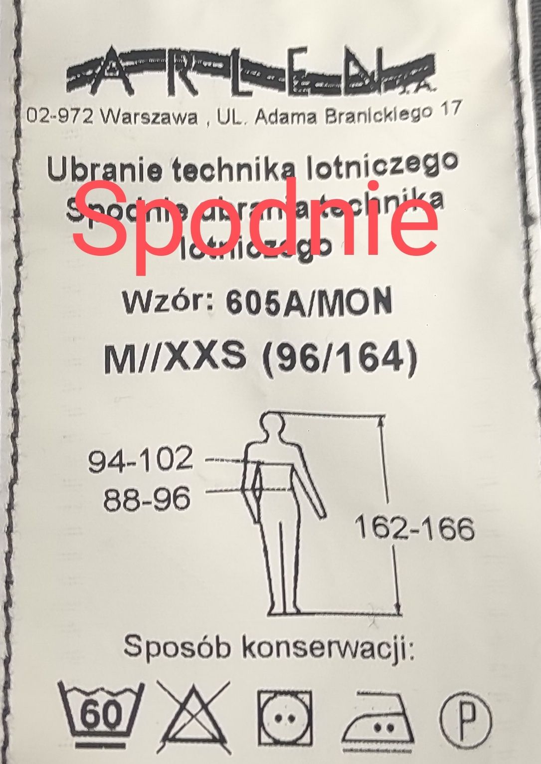 Mundur technika lotniczego wzór 605A/MON w rozmiarze M/XXS