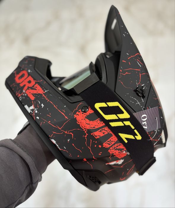 Ендуро кросовий шолом ORZ на мотоцикл, шлем сірий чорний білий