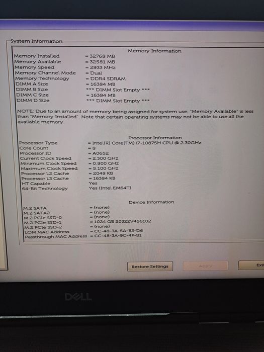 Laptop dell precision 7550 intel i7 10th gen