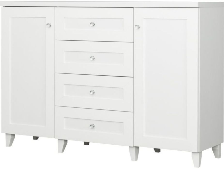 Sprzedam komodę białą  z kryształowymi uchwytami.