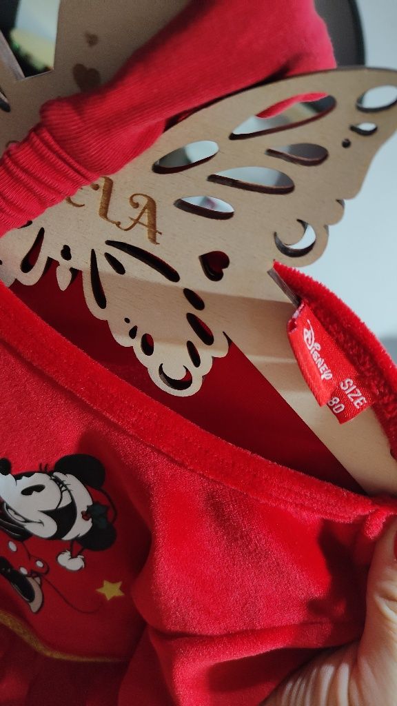 Czerwona sukienka Disney tiul świąteczna myszka Miki 80 opaska zestaw