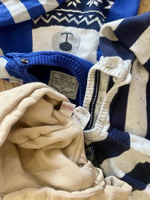 Zestaw ubrań 74: body spodnie swetry bluza paka jesień zima