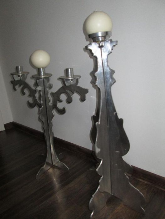 świeczniki duże 2 szt z polerowanego metalu chrom