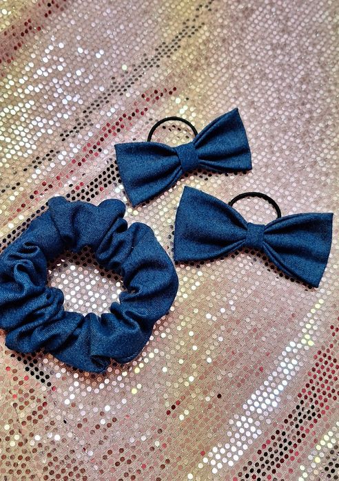 Komplet ozdób do włosów jeansowych kokardki plus gumka scrunchies