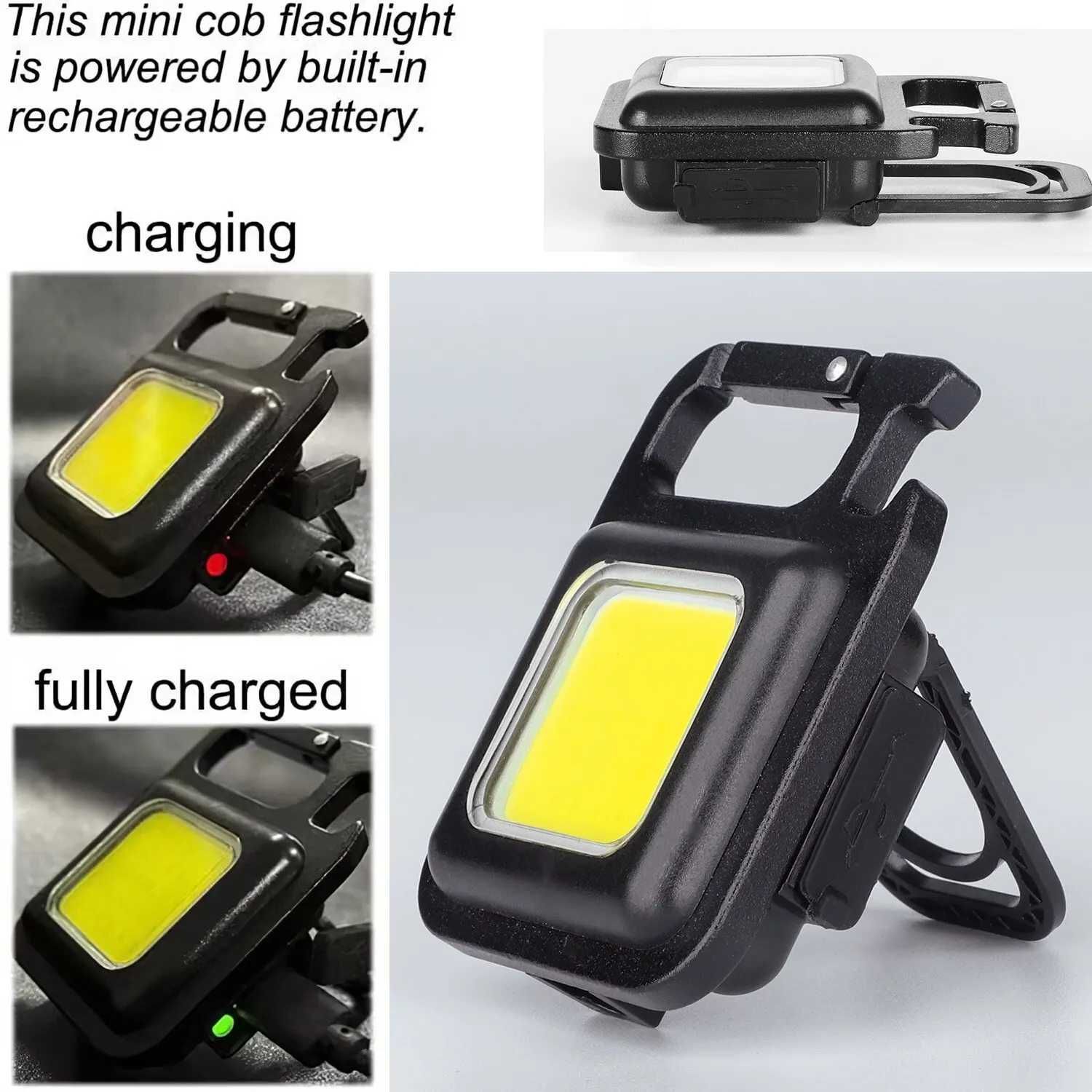 Wielofunkcyjny mini reflektor brelok do kluczy z latarką USB.