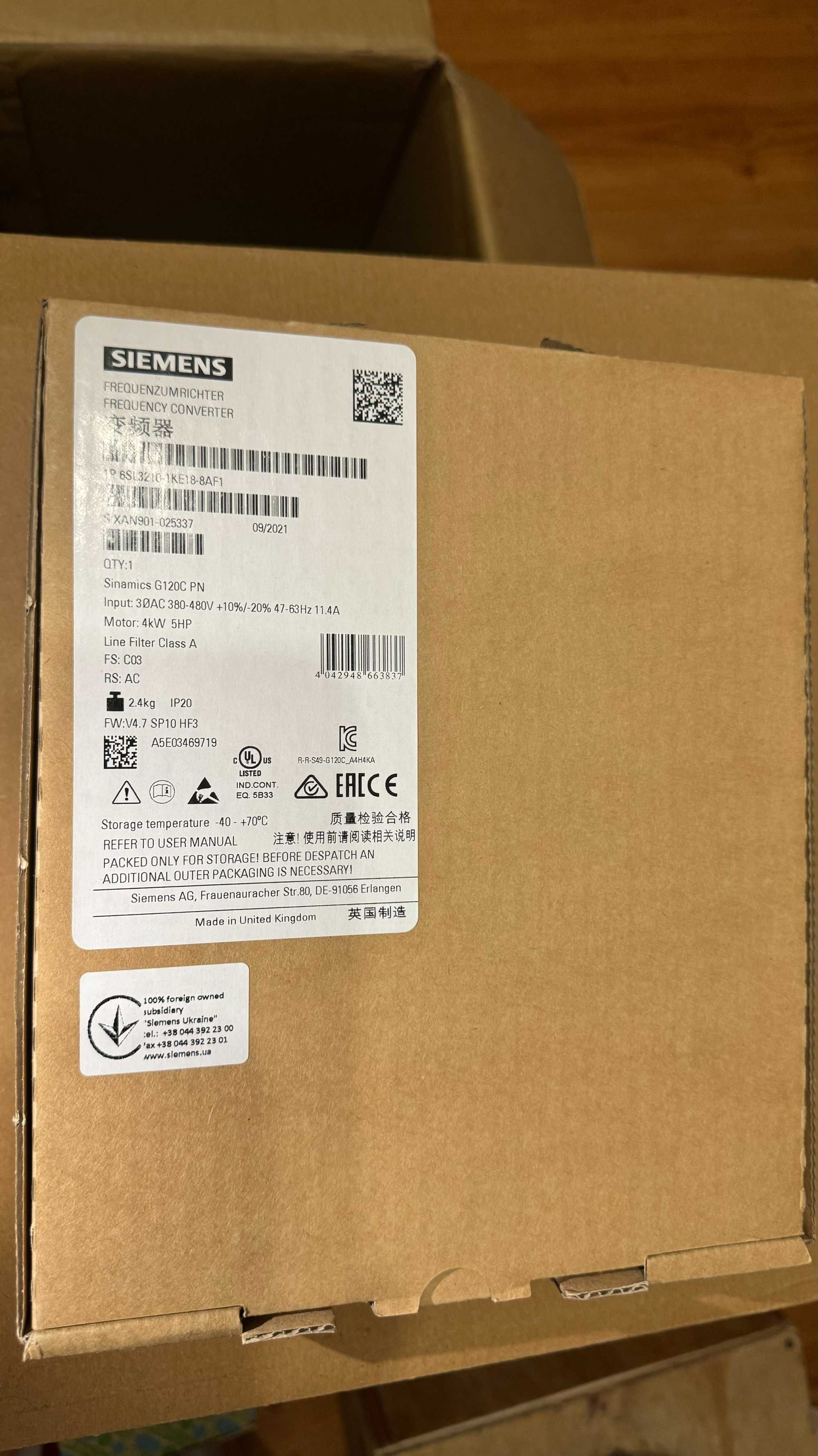 6SL3210-1KE18-8AF1 Siemens SINAMICS G120C 4kW