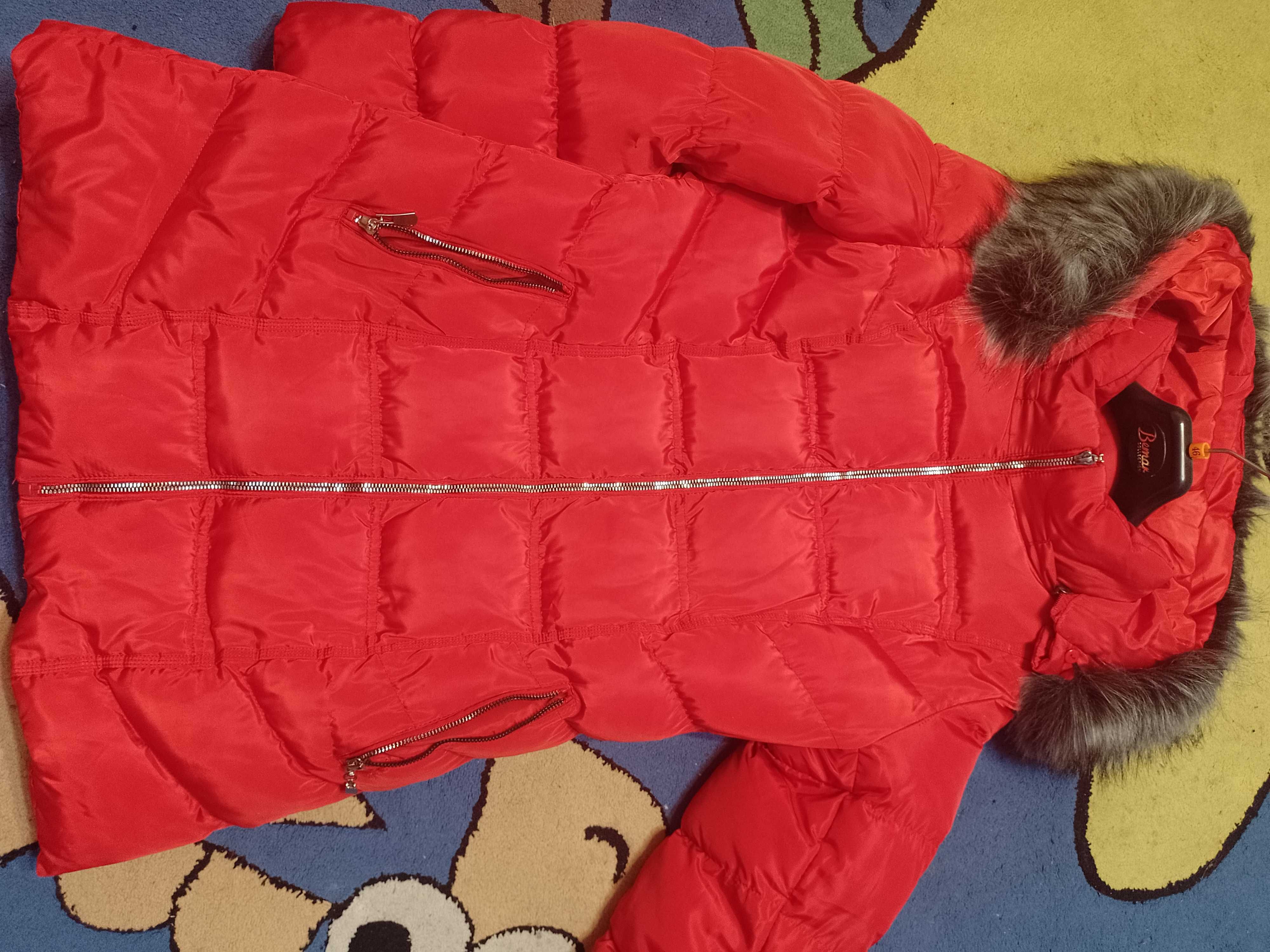 Kurtka zimowa parka czerwona Ew-Club kaptur futerko