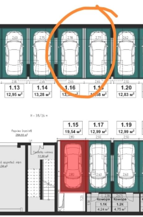 Parus City Паркінг. Два поруч, нижній рівень. Парус сіті