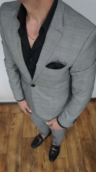 Garnitur H&M Rozmiar 46 i 52 Skinny Fit Kolor Szary Krata