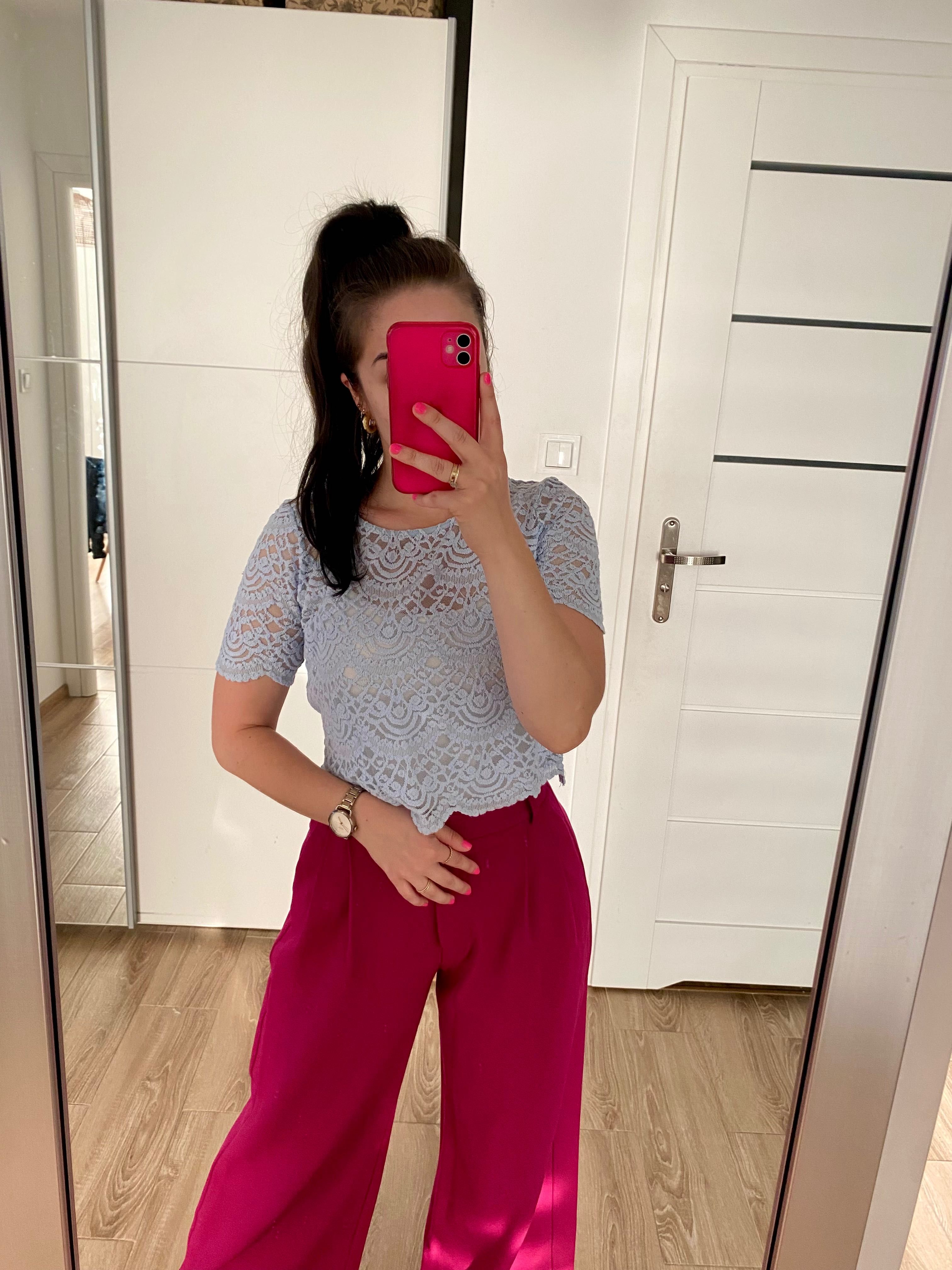 Koronkowy Crop Top HM H&M z Koronki Krótka Bluzka