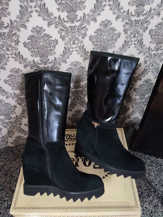 Нові натуральні зимові фабричні чоботи замш, шкіра