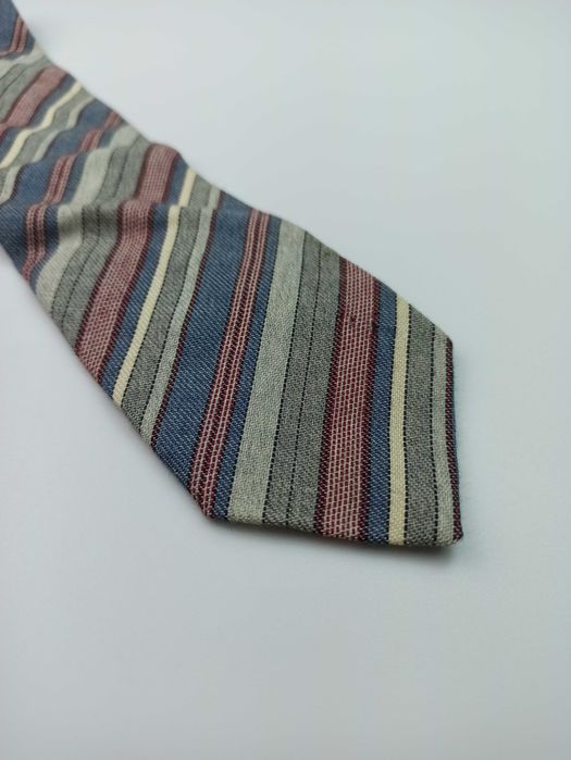 Szary kolorowy wełniany krawat w paski maj09