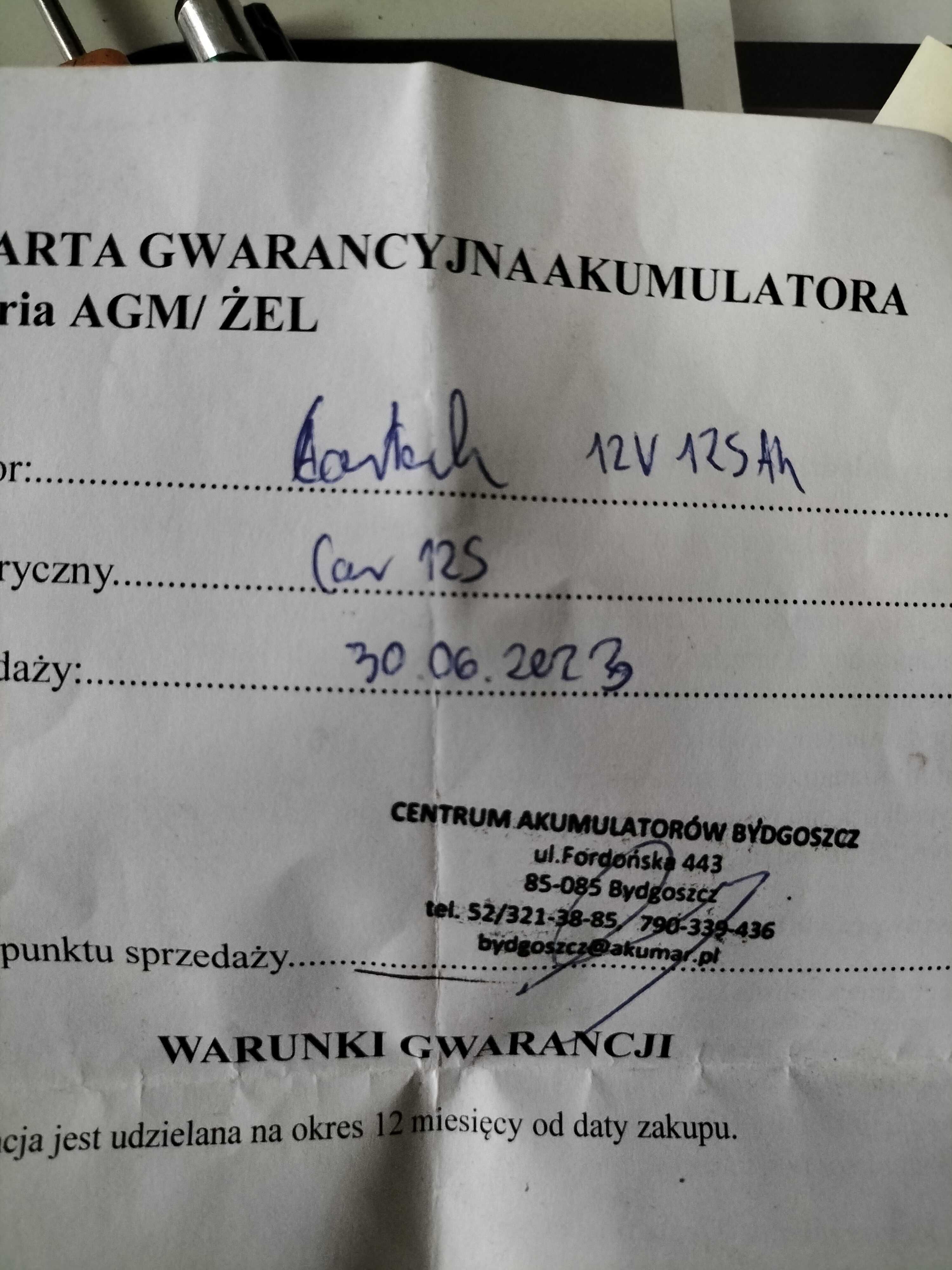 Akumulator 12 V 125AH Dzwonić po 15 lub SMS
