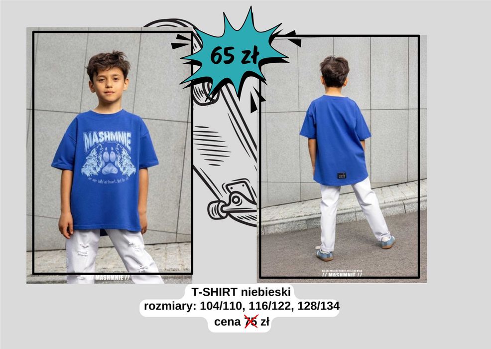 T-shirt dziecięcy MASHMNIE – bawełna, Polska marka, rozm. 104/110