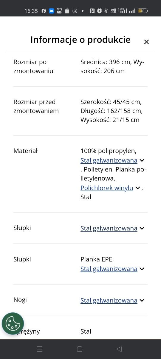 Trampolina Ś396 x W206 cm