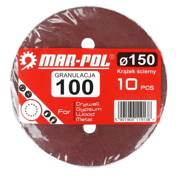 KRĄŻEK SZLIFIERKI 150MM PAPIER Ścierny GR P100 10EL Na rzep 10 sztuk