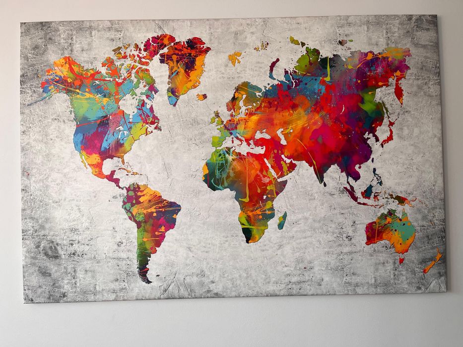 Obraz Mapa świata kolorowa wydruk na ramie