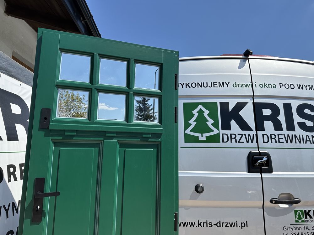 Drzwi zewnętrzne drewniane Czyste Powietrze Zielone 6005 Cała Polska