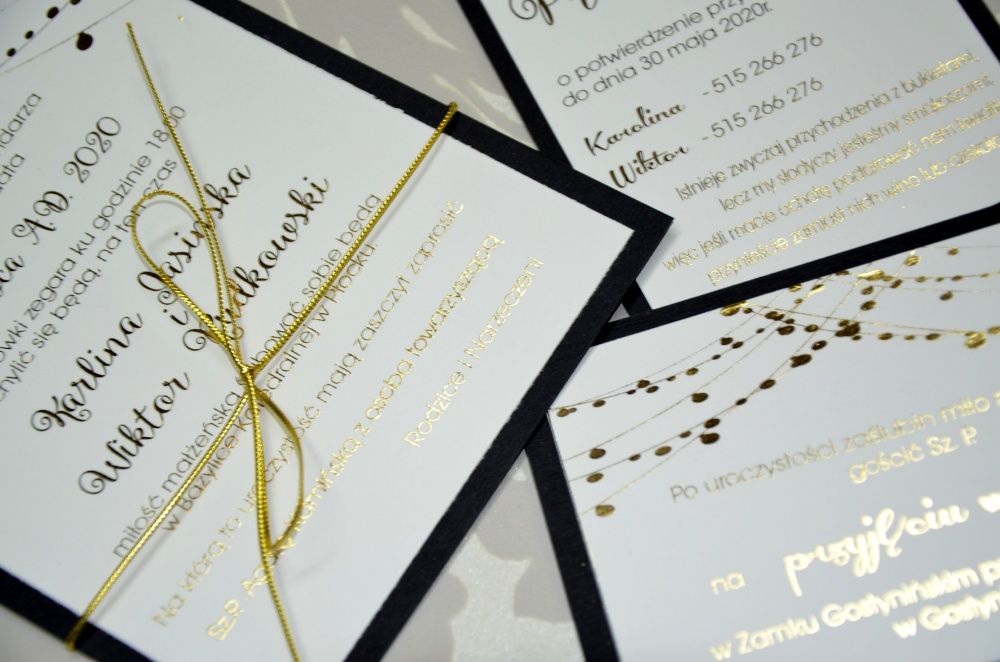 zaproszenia ślubne złocone czarne /warszawa