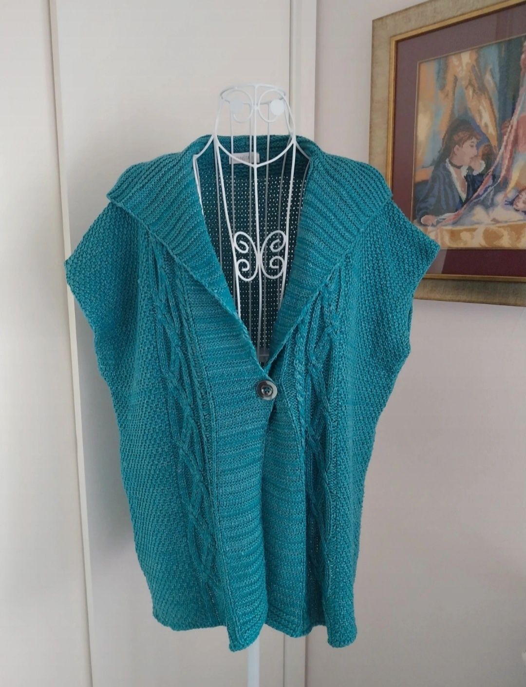 Cardigan azul turquesa | Bonita Germany | Tamanho XL oversize