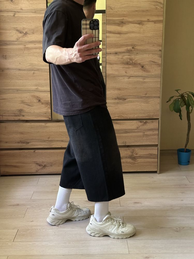 Базові чорні широкі чоловічі baggy шорти оверсайз Л , L реп washed rap