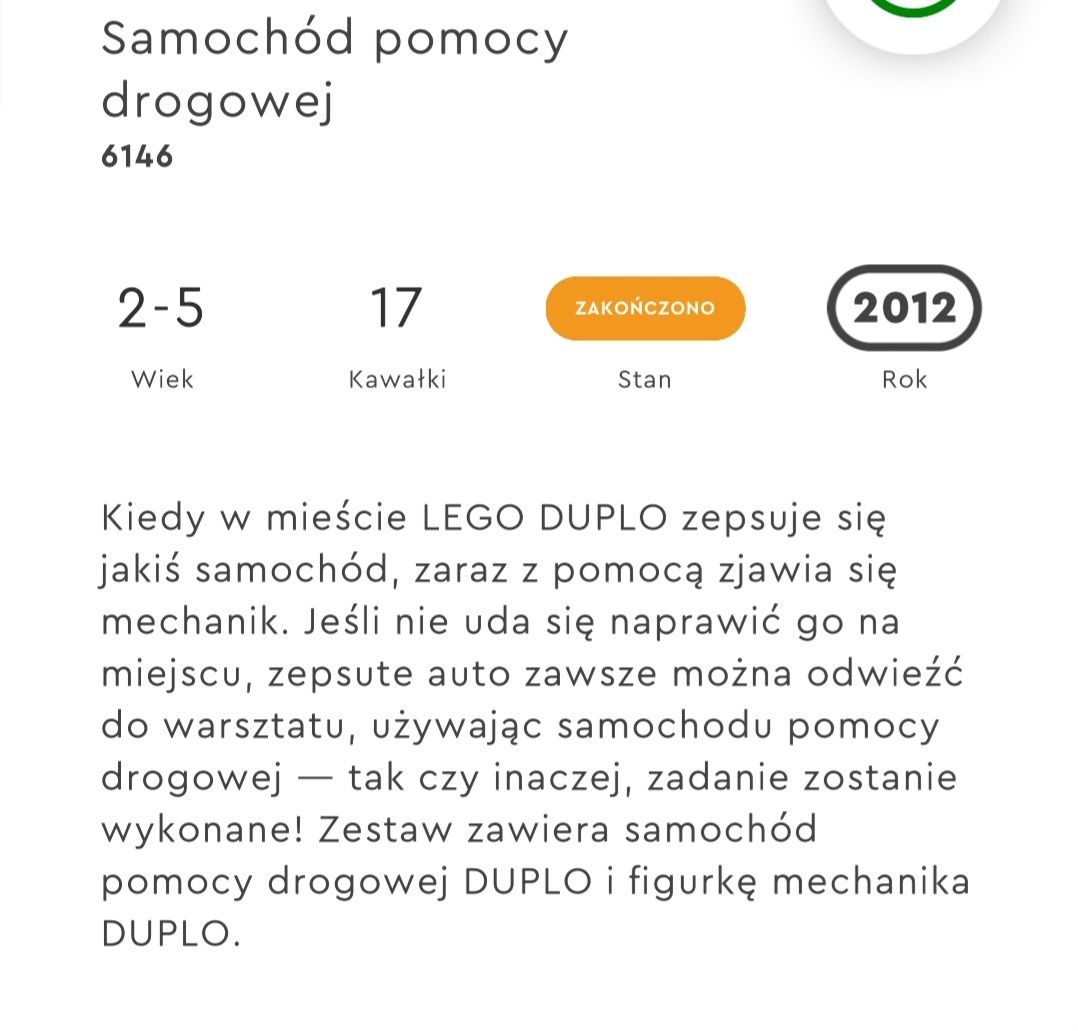 6146 lego duplo samochód pomocy drogowej holownik