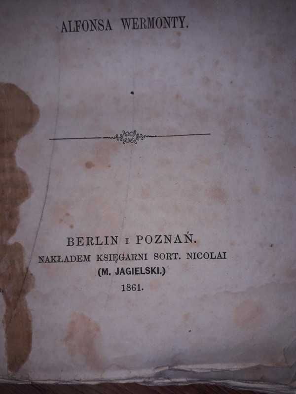 Historya Literetury Francuzkiej Alfons Wermonty Poznań 1861