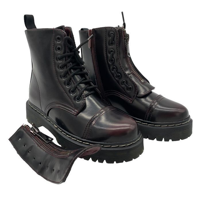 Buty damskie r. 38 botki sznurowane bordowe glany gruba podeszwa 2 w 1