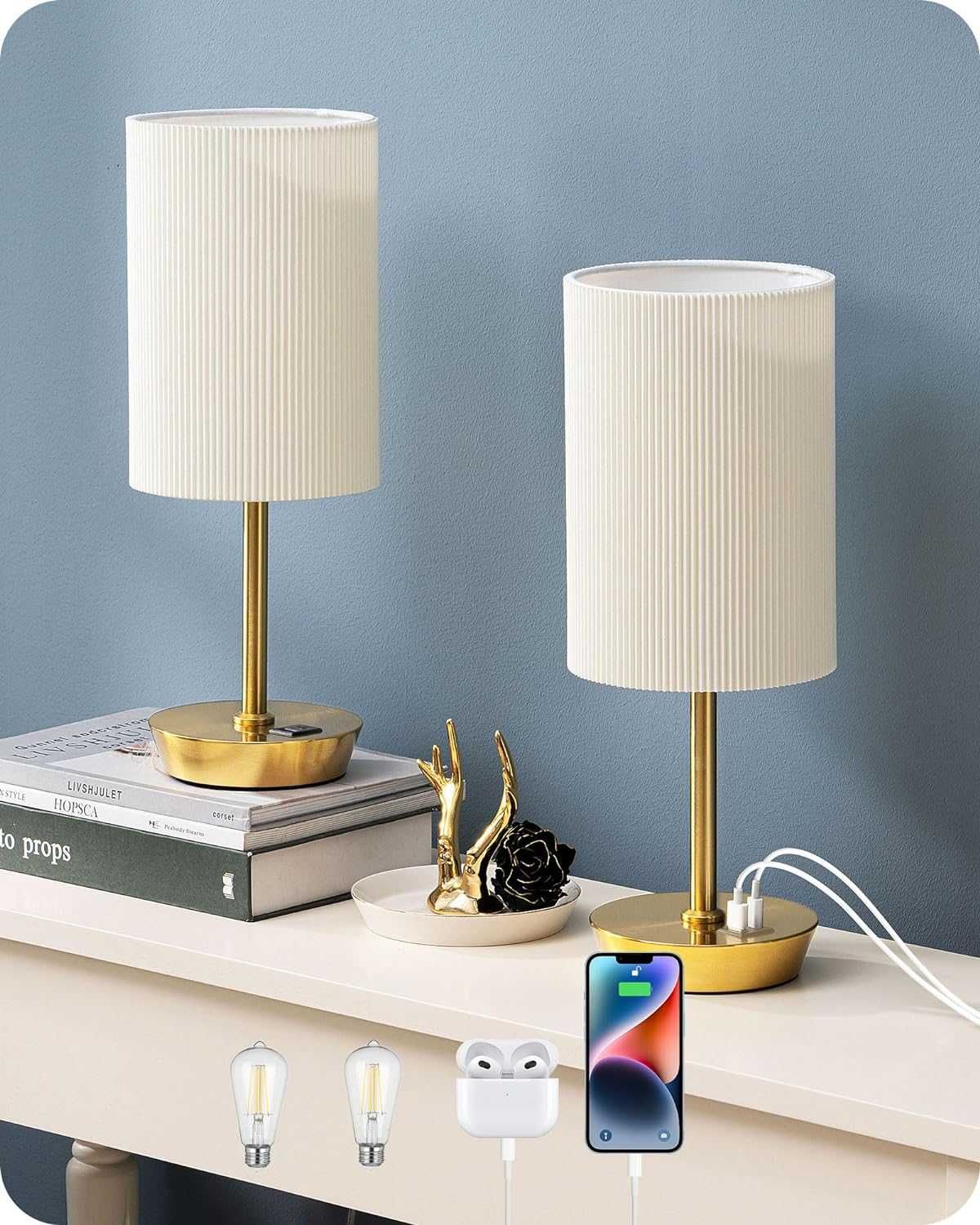 Lampka nocna LED, dotykowa, ściemniana, zestaw 2 szt.,port USB