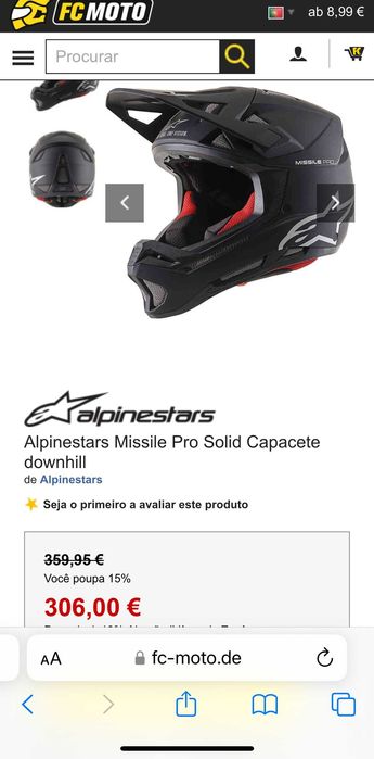 Capacete Alpinestars Missile Pro. NOVO (46% Desconto) Tamanho XL