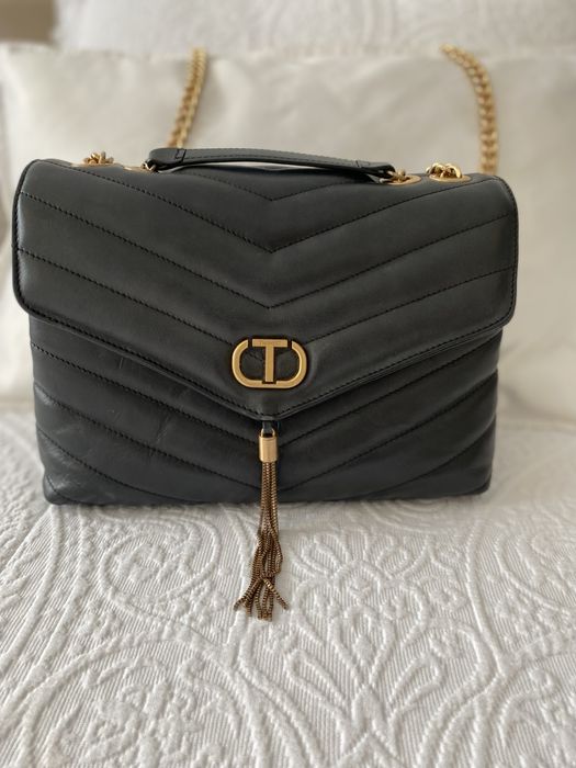 Mala TWINSET, em pele, preta