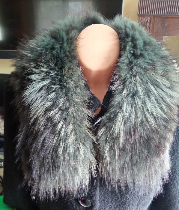 Obszycie kaptura płaszcza kołnierz szal 100% lis natural 79 cm srebrny