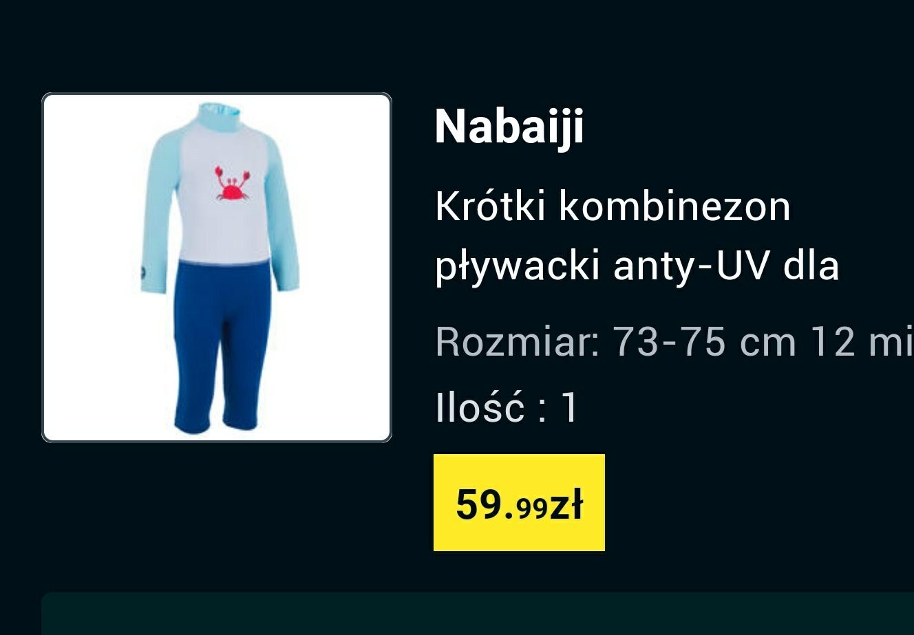 Strój UV kąpielowy Nabaiji Decathlon 74cm 12 miesięcy