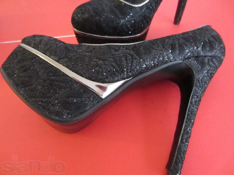Туфли женские черные с люриксом
