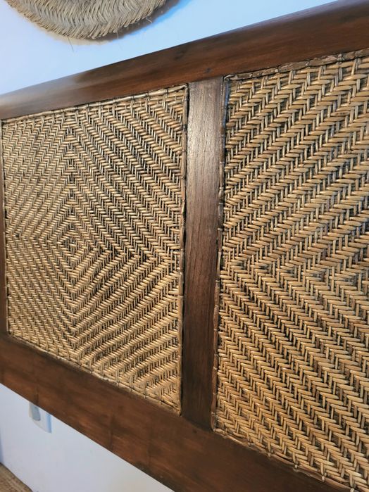 cabeceira de cama casal, palhinha, rattan, indiano, rustico