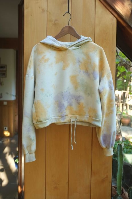 krótka bluza z kapturem crop tie dye gruba hoodie Flattop street luźna