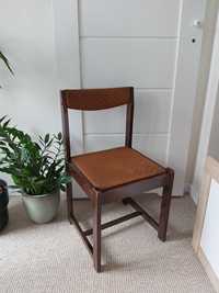 Krzesło Prl tapicerowane drewniane oryginalne brązowe z oparciem