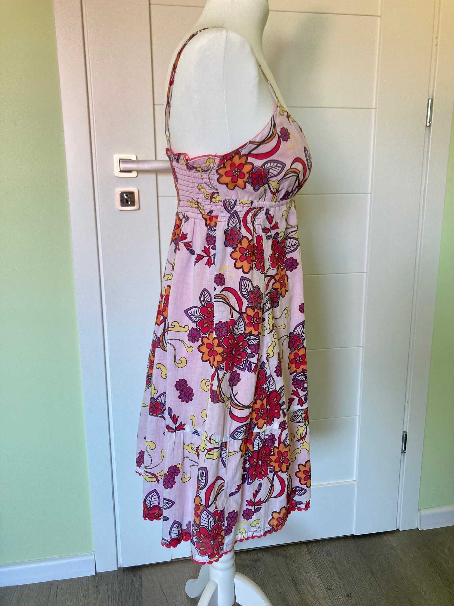 Śliczna kolorowa midi sukienka Edc by Esprit bawełna kwiaty